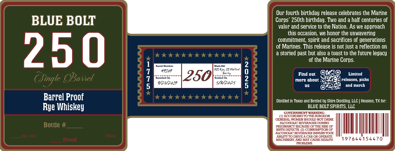 Blue Bolt 250 Single Barrel Rye (Whiskey Valor Pick)